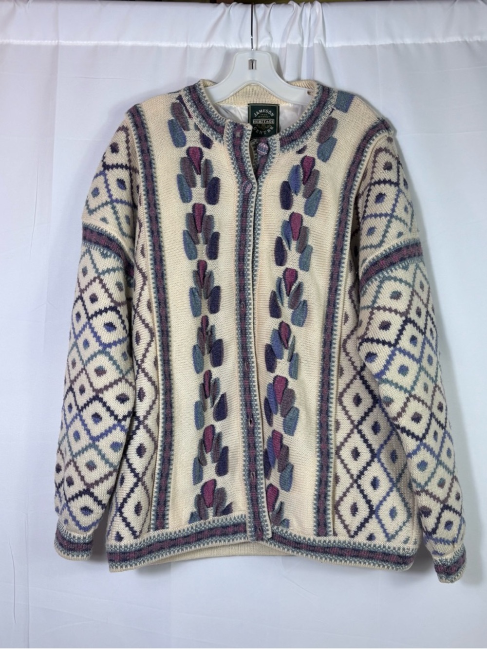 Vtg Irish Heritage Knit Cardigan L/XL Boho Fair Isle Tapestry Cottagecore Wool
